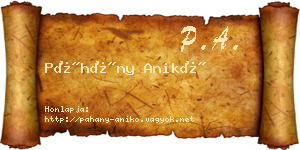 Páhány Anikó névjegykártya